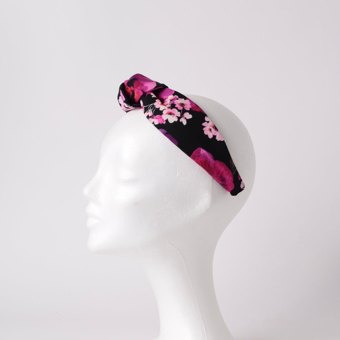 Black-Pink Floral Pattern Knot Headband