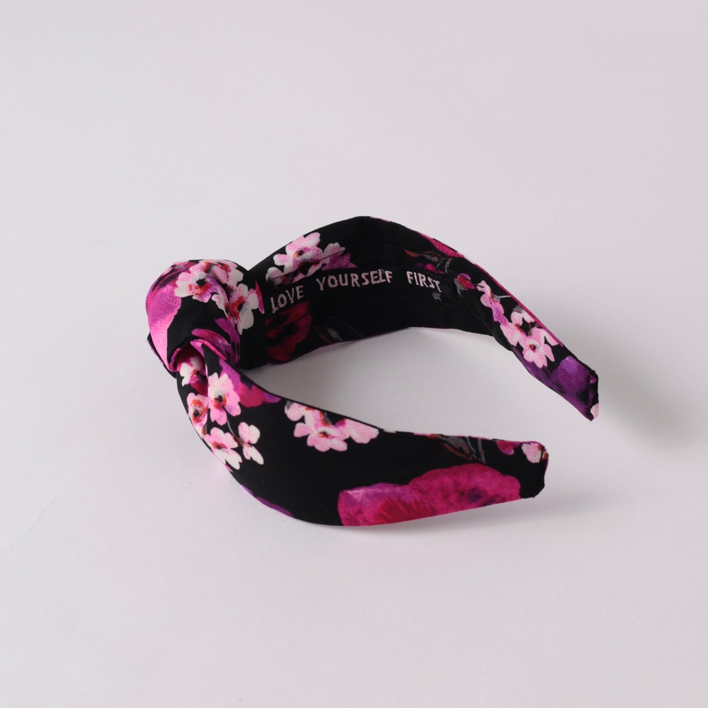 Black-Pink Floral Pattern Knot Headband