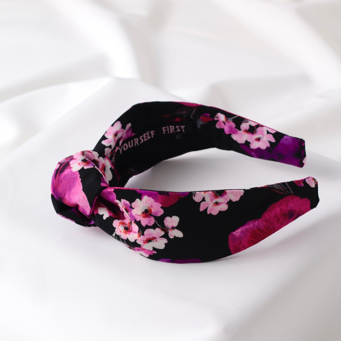 Black-Pink Floral Pattern Knot Headband