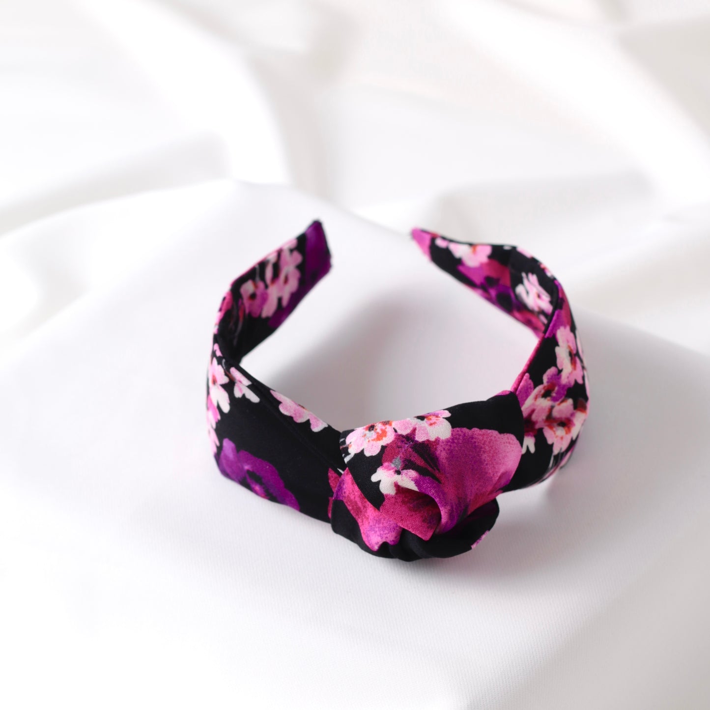 Black-Pink Floral Pattern Knot Headband