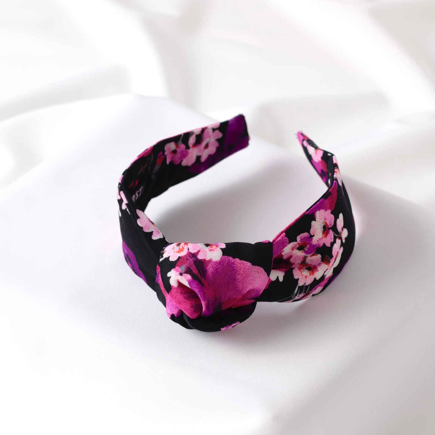 Black-Pink Floral Pattern Knot Headband