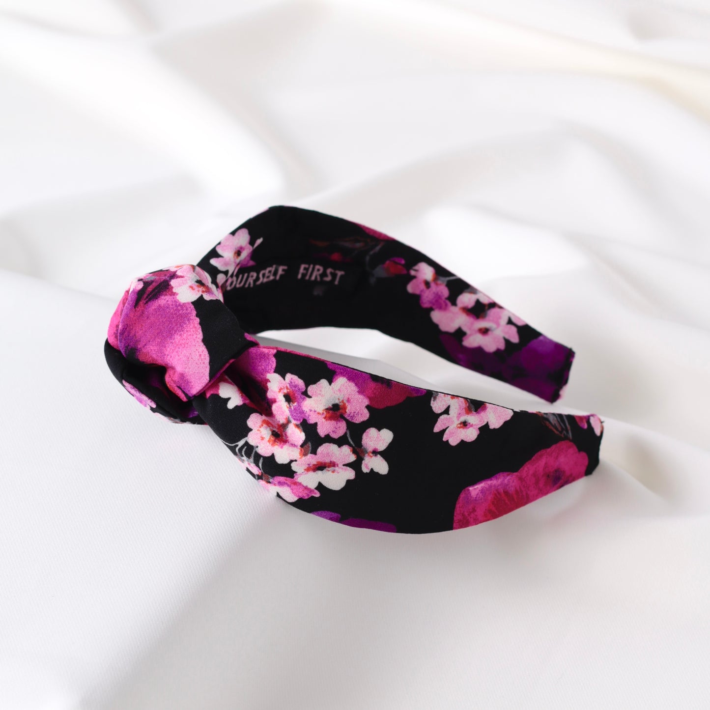 Black-Pink Floral Pattern Knot Headband