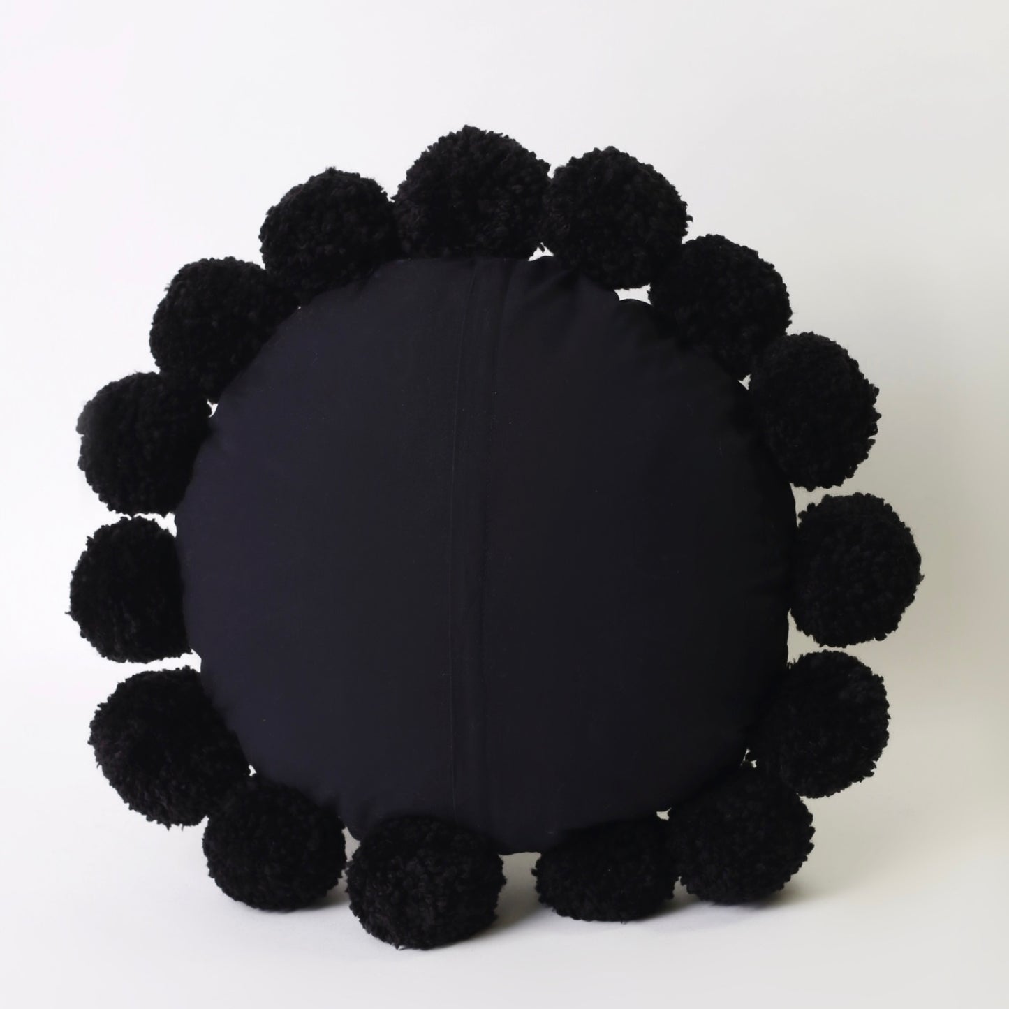 Black Embroidered Circle Cotton Cushion with pompons