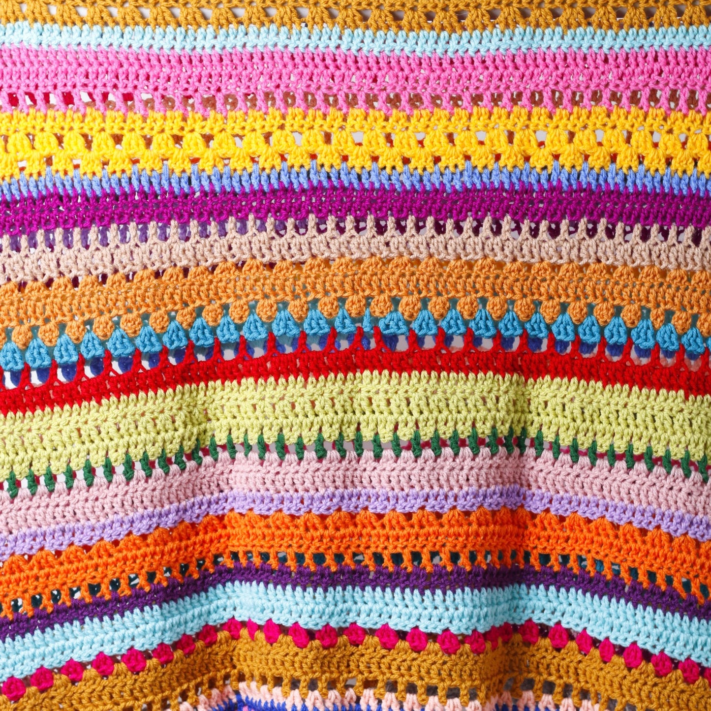 Multicolour Crochet Blanket with Pom Poms