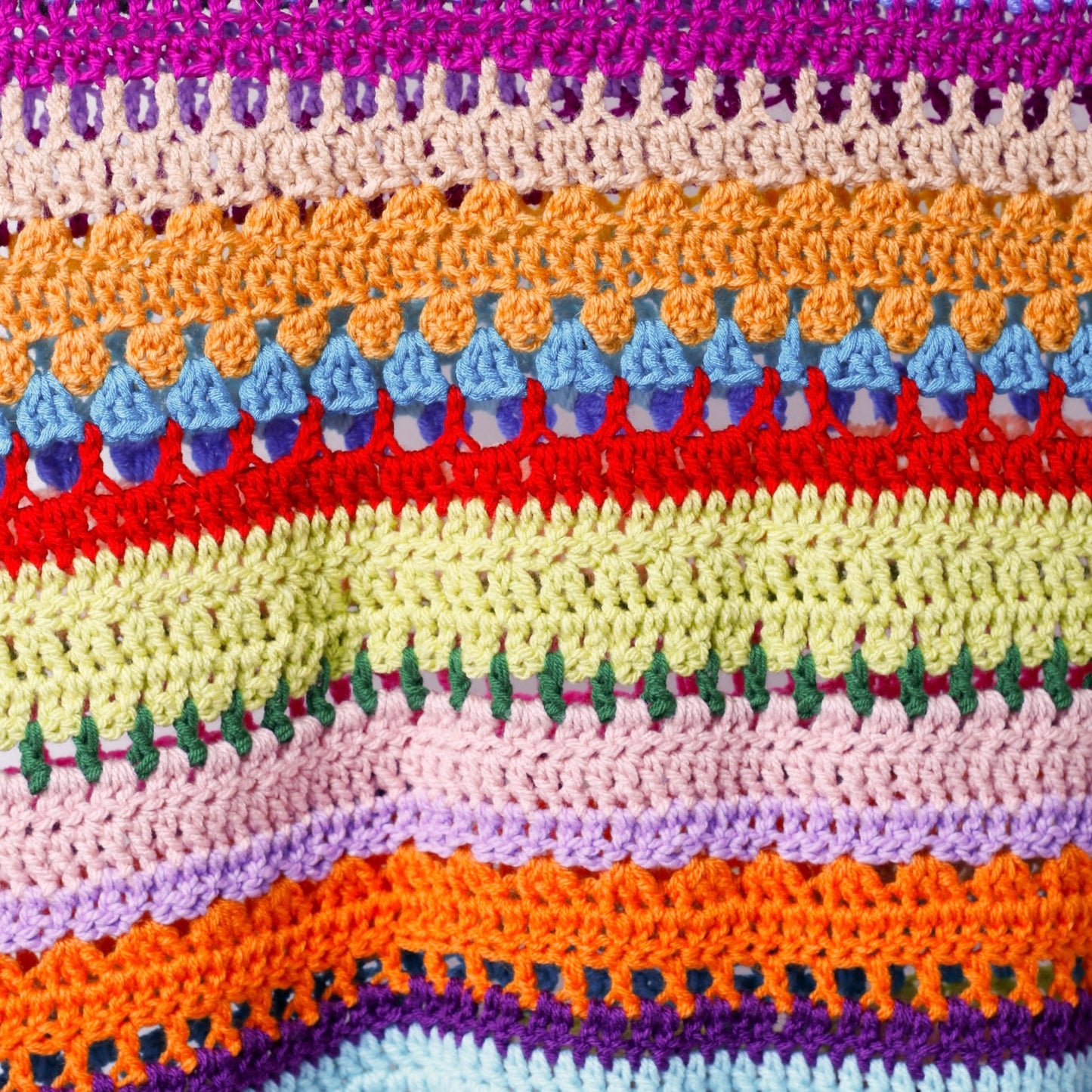 Multicolour Crochet Blanket with Pom Poms