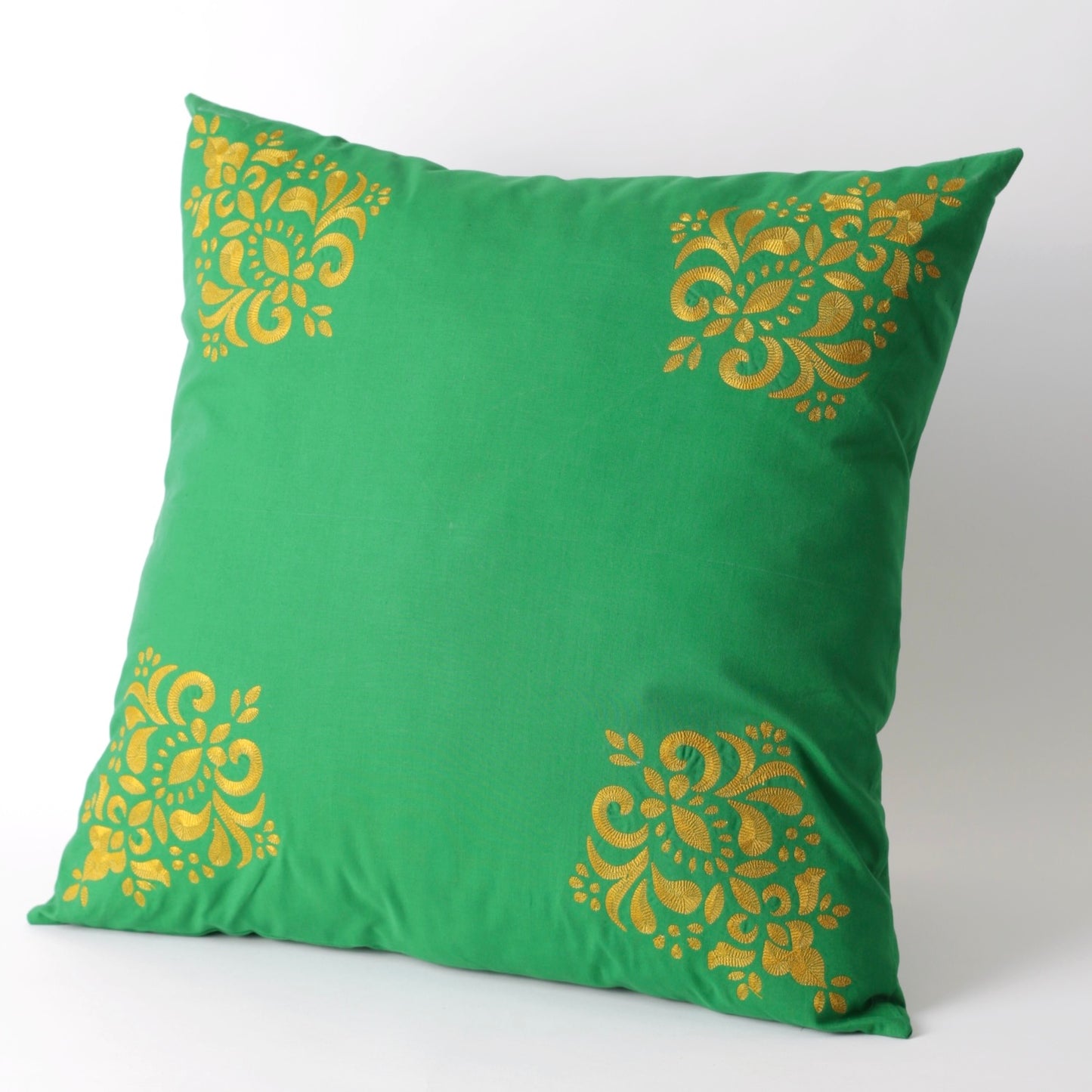 Green Embroidered rectangle cotton cushion