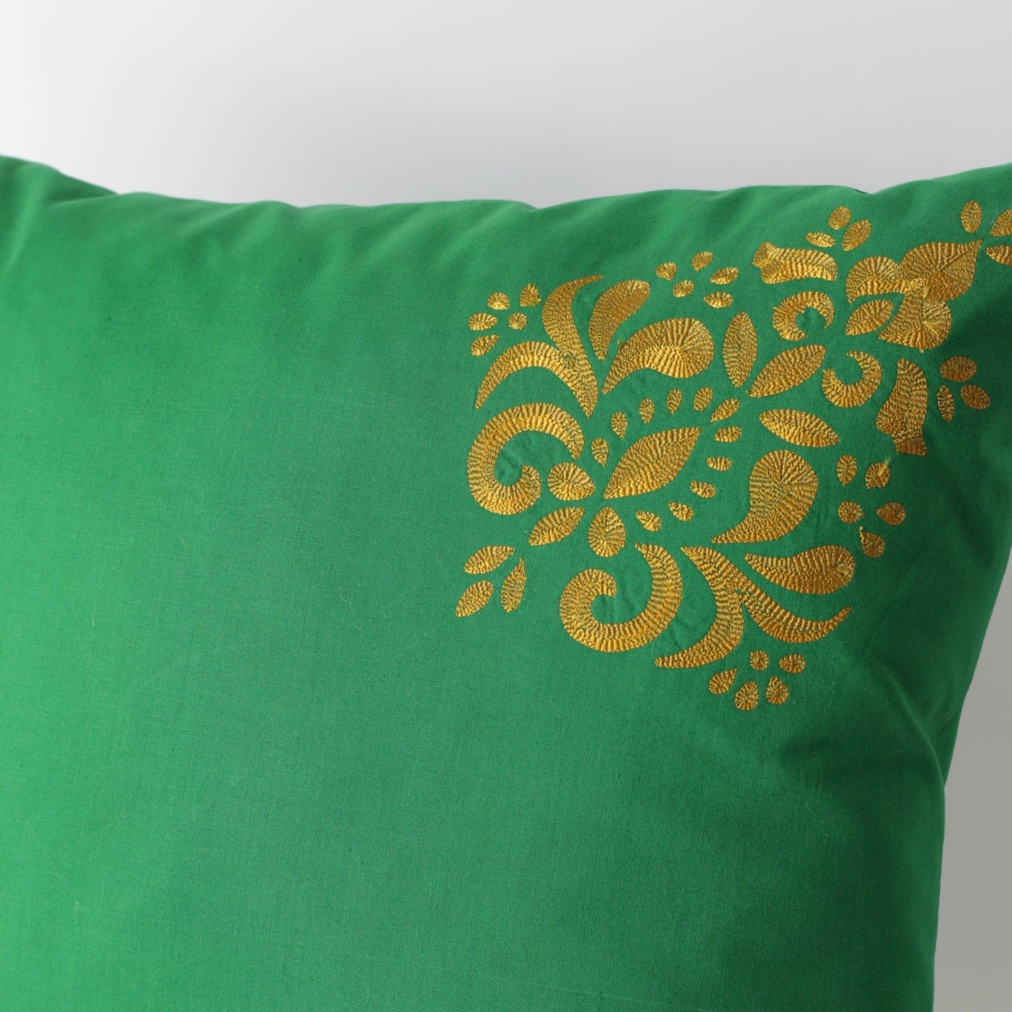 Green Embroidered rectangle cotton cushion