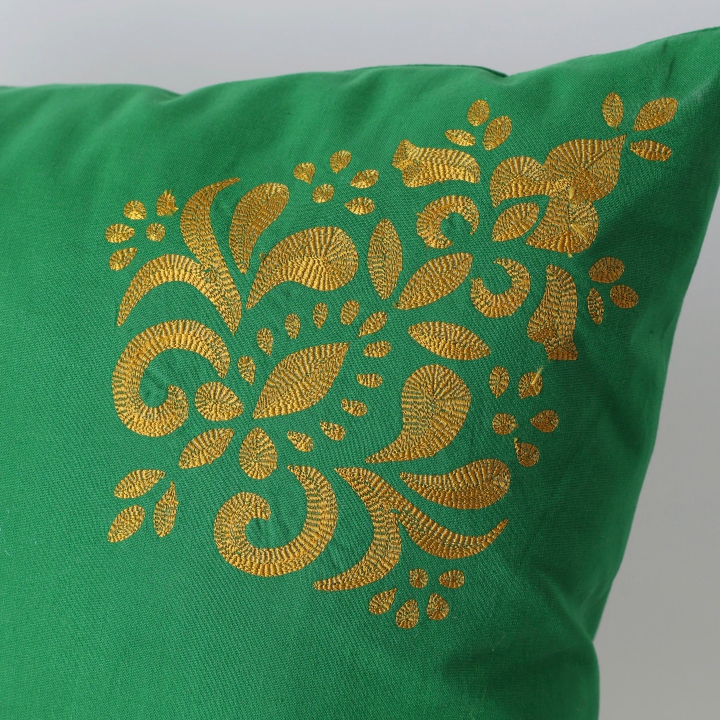 Green Embroidered rectangle cotton cushion