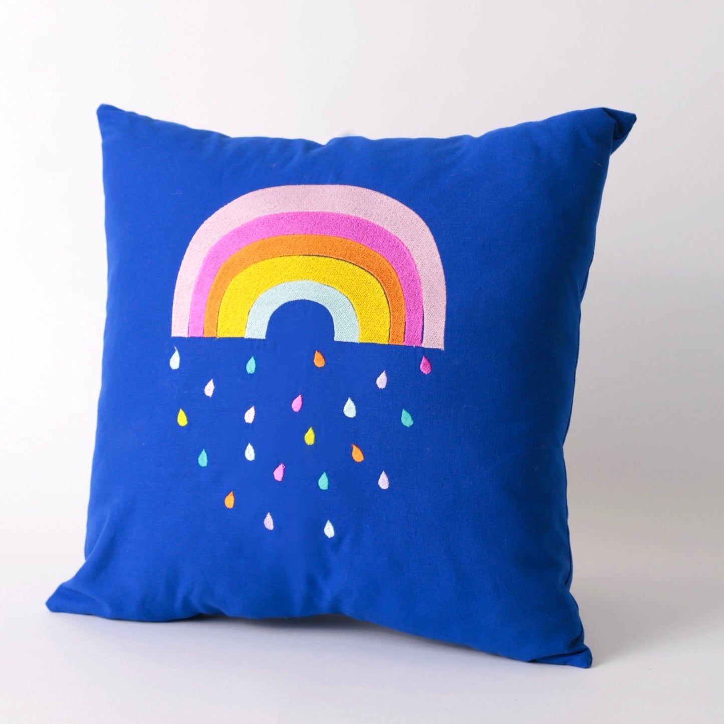 Blue Embroidered rectangle cotton cushion