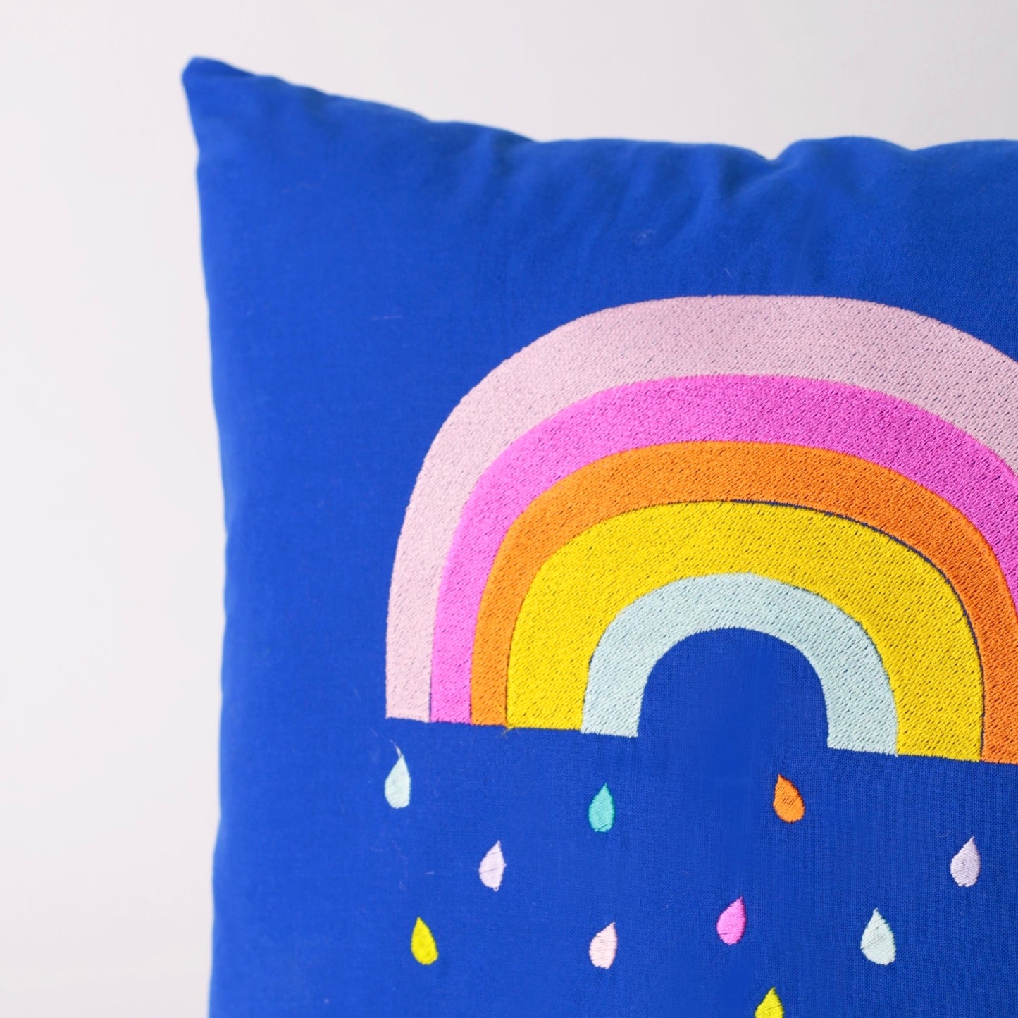 Blue Embroidered rectangle cotton cushion