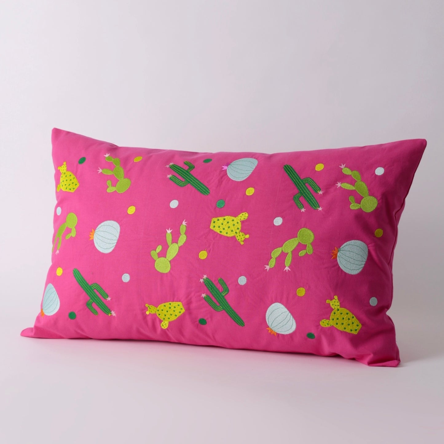 Pink Embroidered rectangle cotton cushion