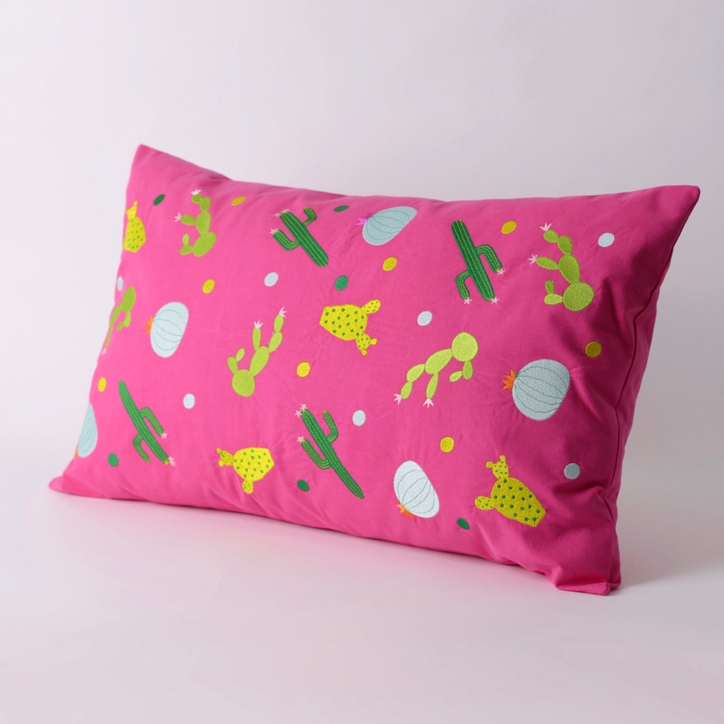 Pink Embroidered rectangle cotton cushion