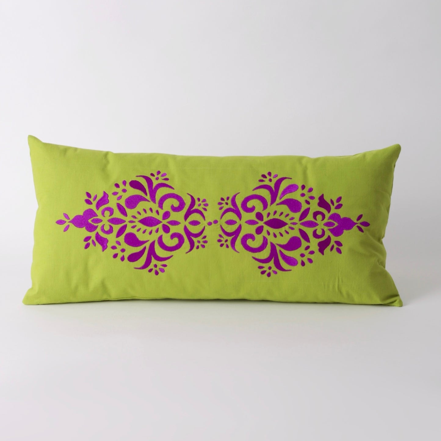 Light green Embroidered rectangle cotton cushion