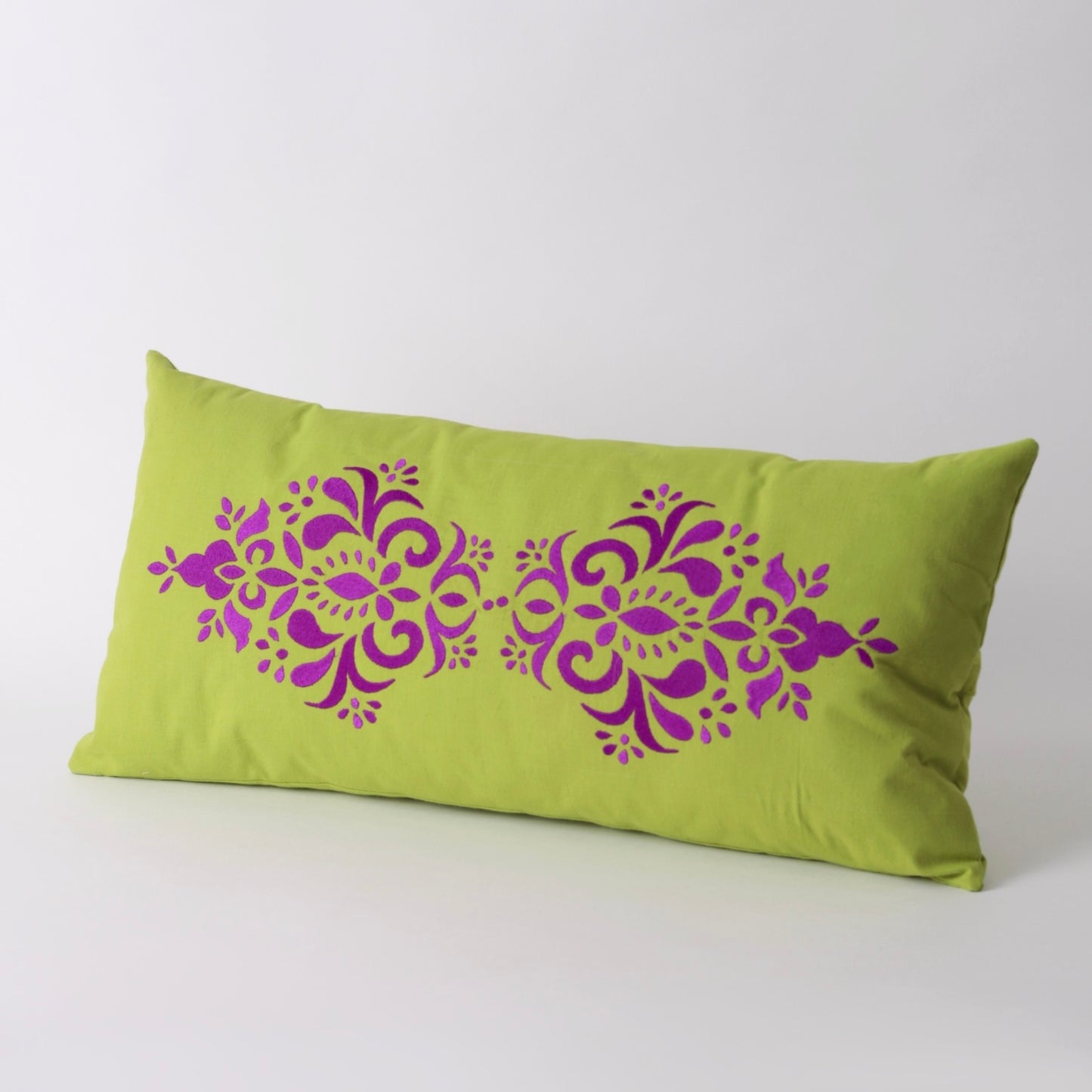 Light green Embroidered rectangle cotton cushion