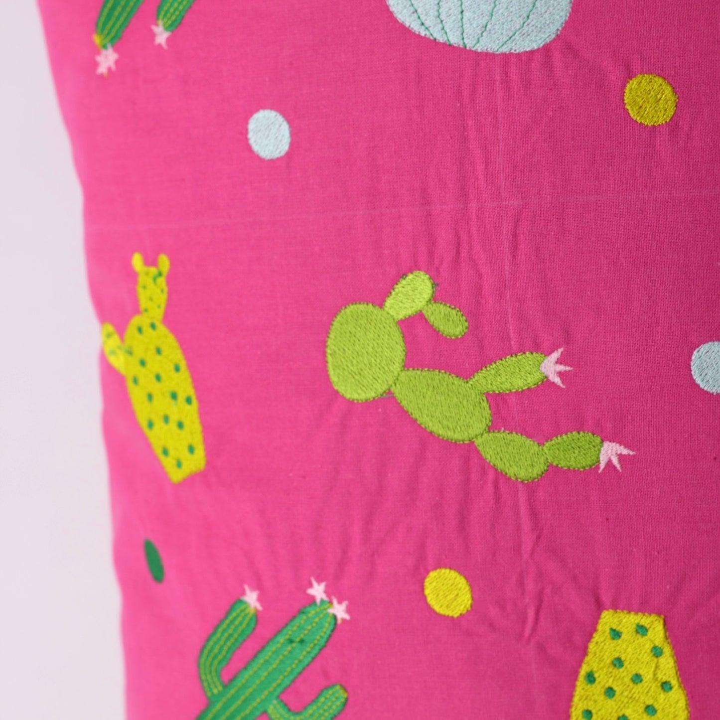 Pink Embroidered rectangle cotton cushion