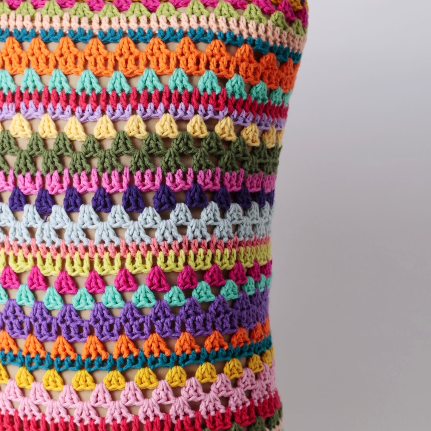 Multicolored crochet rectangle cotton cushion