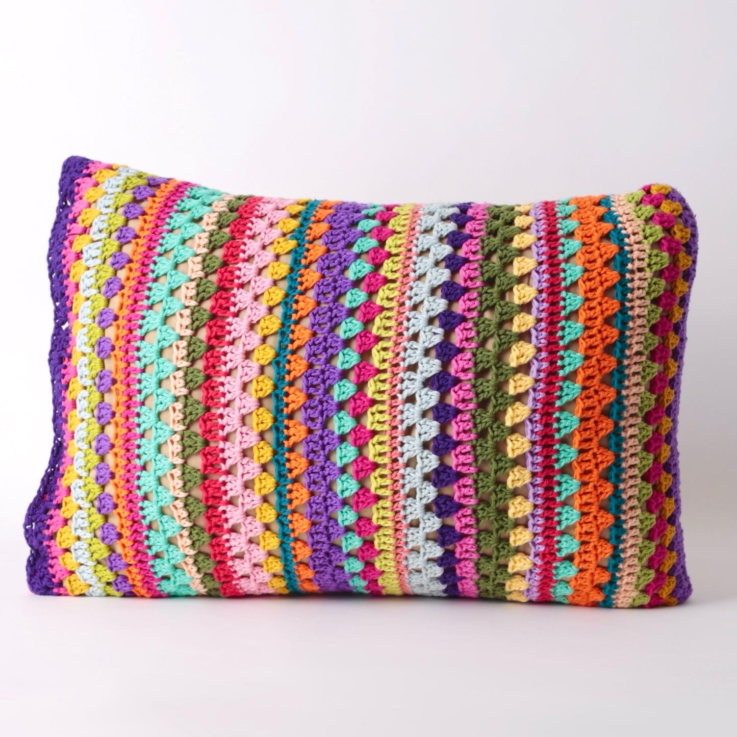 Multicolored crochet rectangle cotton cushion