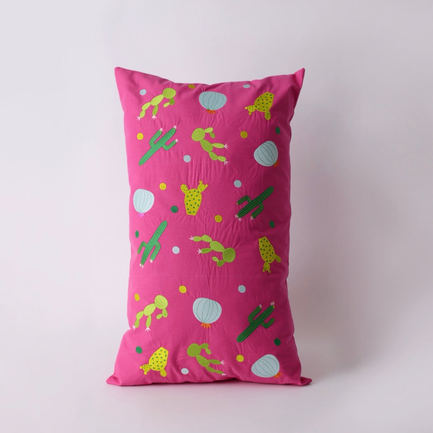 Pink Embroidered rectangle cotton cushion