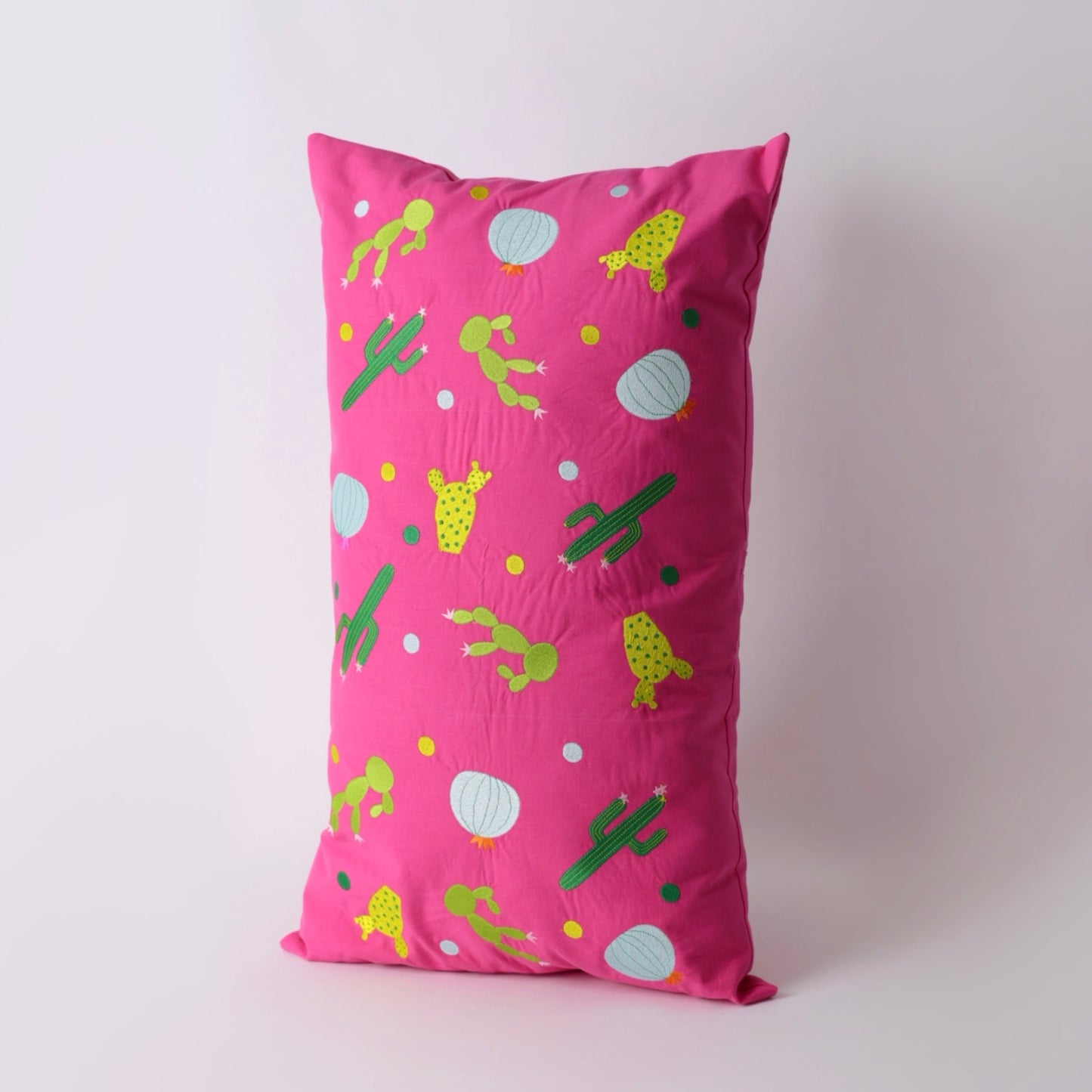 Pink Embroidered rectangle cotton cushion