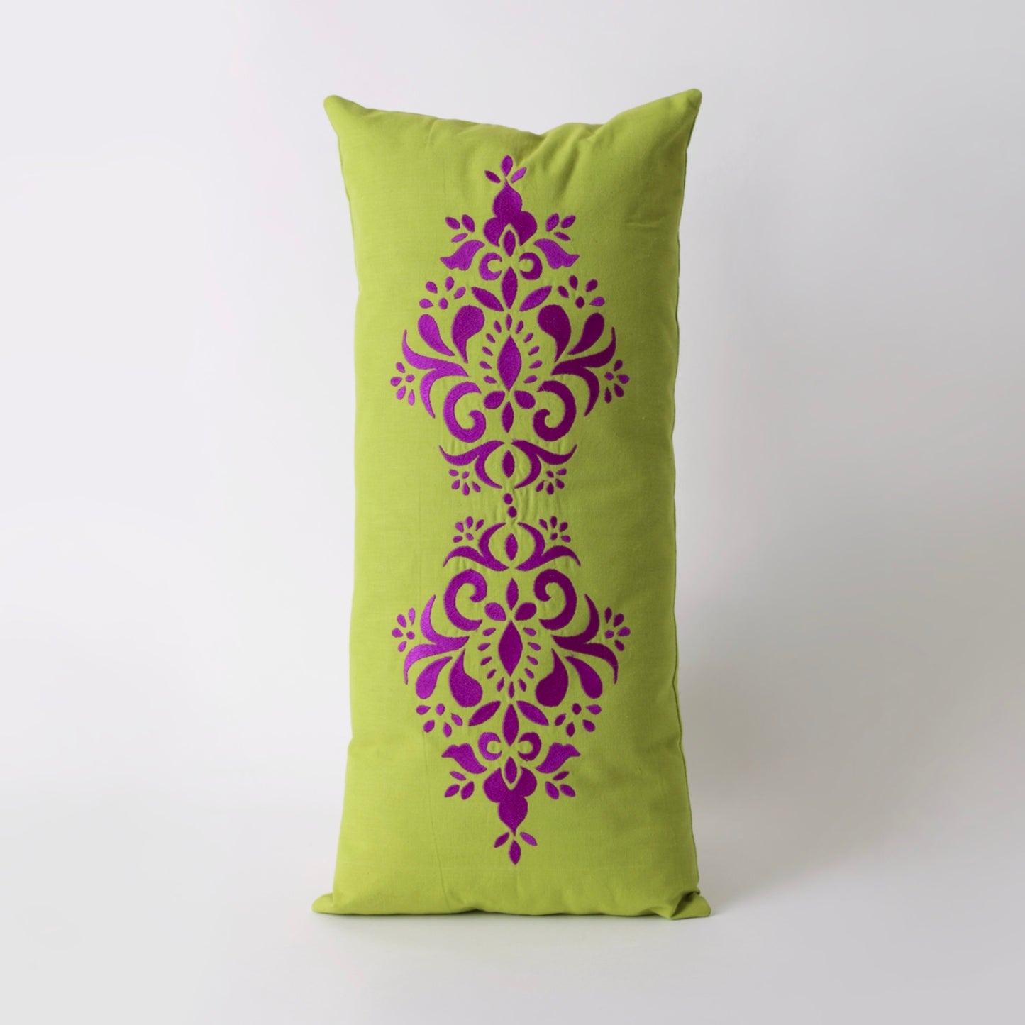 Light green Embroidered rectangle cotton cushion