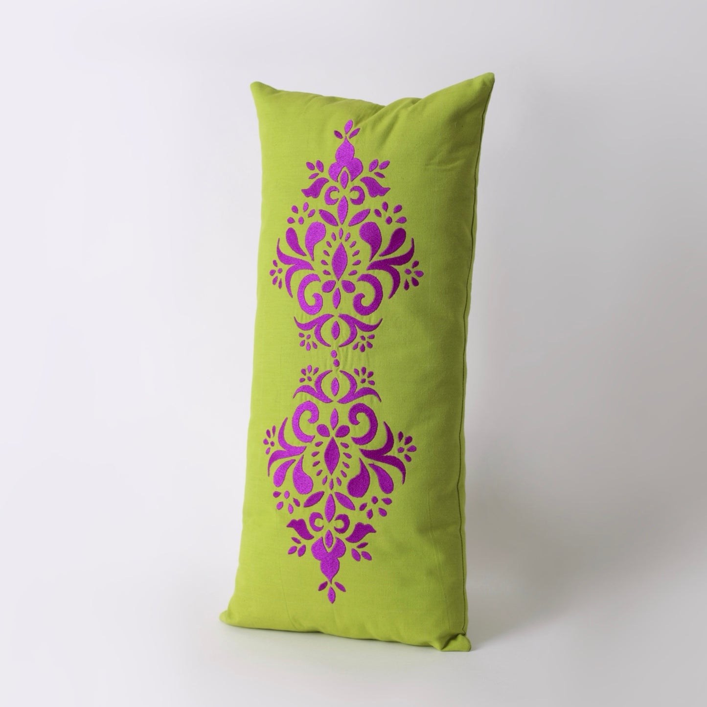 Light green Embroidered rectangle cotton cushion