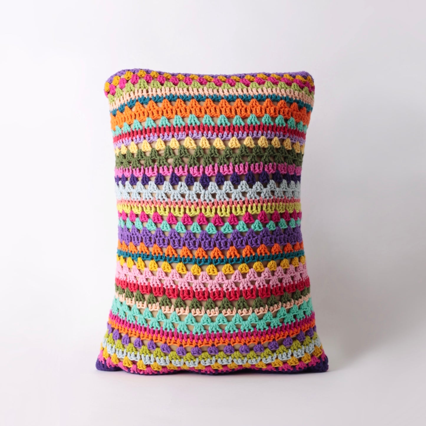 Multicolored crochet rectangle cotton cushion