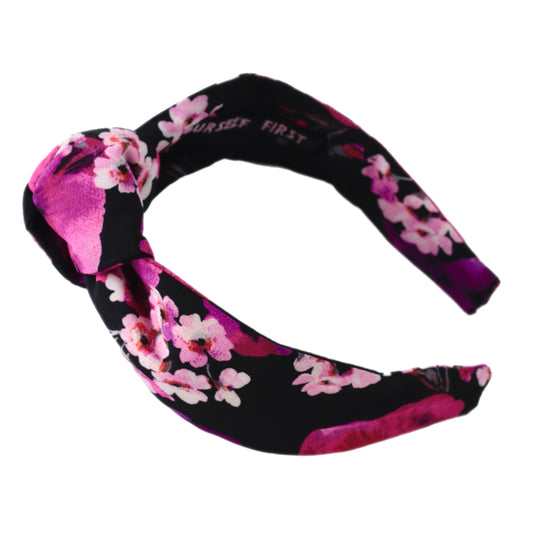 Black-Pink Floral Pattern Knot Headband