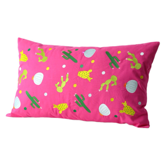 Pink Embroidered rectangle cotton cushion