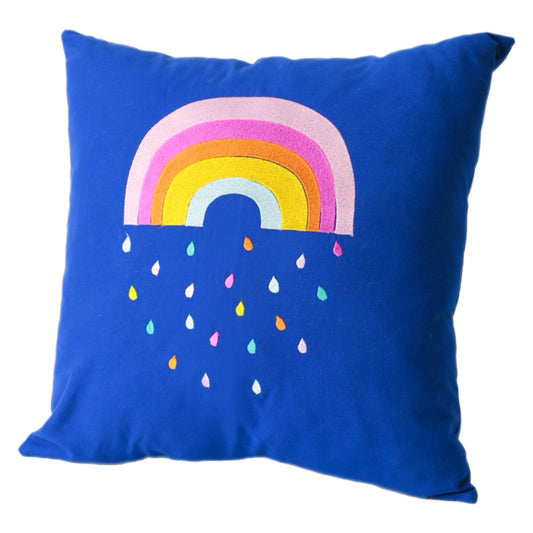 Blue Embroidered rectangle cotton cushion