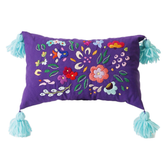Violet hand embroidered cushion