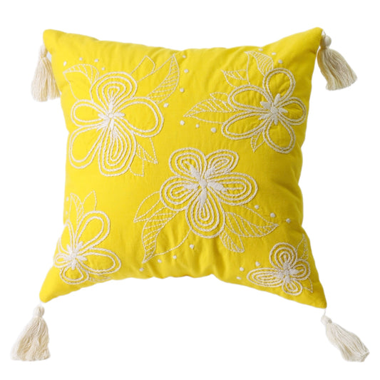 Yellow hand embroidered cushion