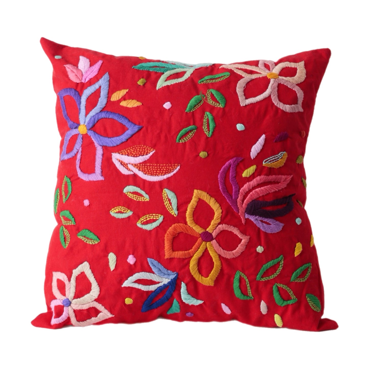 Red hand embroidered cushion