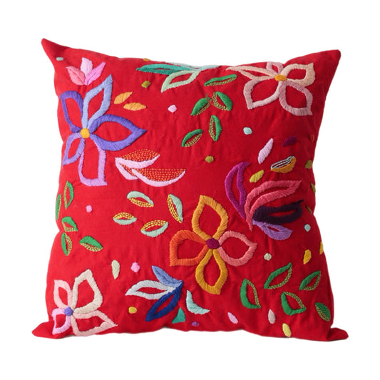 Red hand embroidered cushion