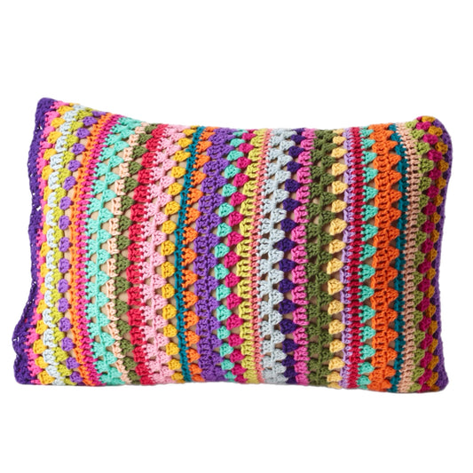 Multicolored crochet rectangle cotton cushion