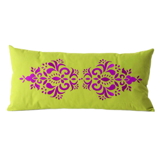 Light green Embroidered rectangle cotton cushion