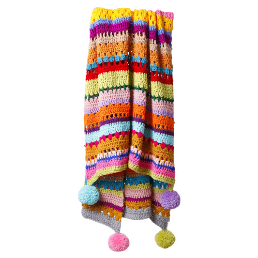 Multicolour Crochet Blanket with Pom Poms